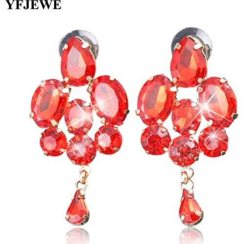 YFJEWE YFJEWE Fashion Jewelry Blue Crystal Artificial Gem Patchwork Flower Ladies Sexy Big Drop Earrings For Women #E025