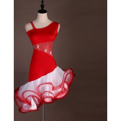 Women High End Red Shiny Rhinestone Sexy Latin Dance Skirt Professional Adult Latin Dance Training Suit Rumba Bullfighting Skirt