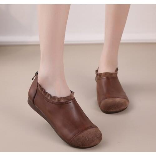 2020 Fashion Autumn Flat Boots Genuine Leather Ankle Shoes Vintage Casual Shoes Brand Design Retro Handmade Women Boot
