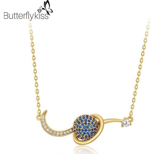 BK 925 Sterling Silver Pendants Necklaces For Women Fantasy Planet Sapphire Unique Design Necklaces Jewelry Anniversary Gifts