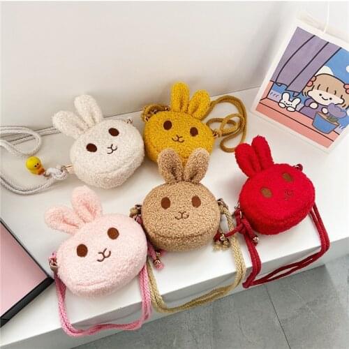 Winter Plush Cartoon Children Crossbody Bag Cute Little Rabbit Baby Girls Coin Purse Handbags Fashion Kids Small Shoulder Bags