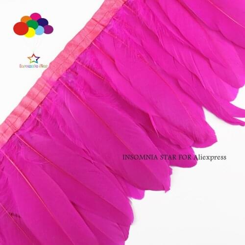 2 Meter Lot Dyed Deep Pink Geese Feather Fringes Ribbons for Dress Skirt Cloth