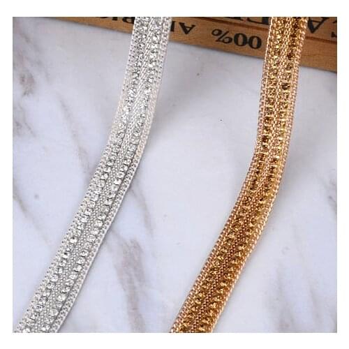 2yard/Lot Hotfix Crystal Rhinestone Trim 1cm Width Banding Chain Wedding Dress Decoration Diy Accessories Iron On Garment Shoes