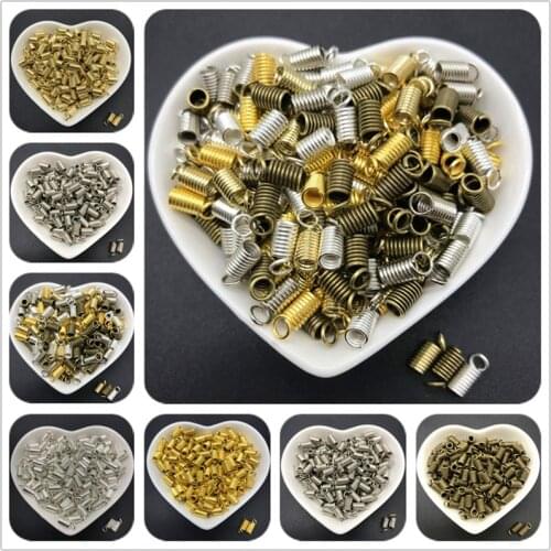 50pcs/lot 3.5mm 4mm 4.5mm Stainless Steel Spring With Hook Coil End Cap Tip Cord Terminator Connector Crimp