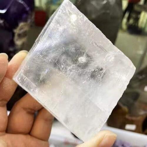 180g-330g Gemstone Raw Stone Cube Iceland Spar Optical Calcite Quartz Rough Crystal Mineral Specimen 1PC