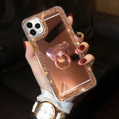 Bling Glitter Case For Samsung A21S A21 A8 A7 A6 A5 A830 J8 J6 J4Plus 2018 J3 J5 J7 Prime J2Pro ON5 ON7 Mirror Ring Stand Case