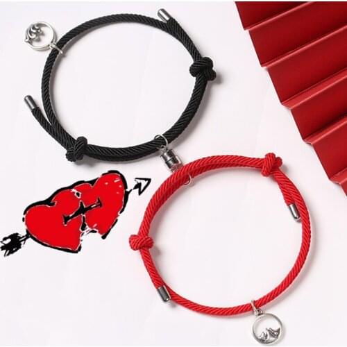 2Pcs/set Fashion Minimalist Lovers Matching Friendship Bracelet Braided Rope Magnetic Distance Bracelets Couple Attract Jewelry