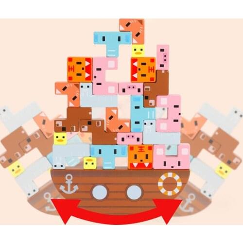 Kids Wooden 3D Animal Stacks High Balance Boat Building Block Game Montessori Creative Educational Early Education Toys