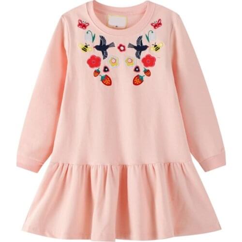 Infant Girls Embroidered Long Sleeve Princess Dresses Autumn New Baby Toddlers Unicorn Cotton Print Dresses Childrens Clothing