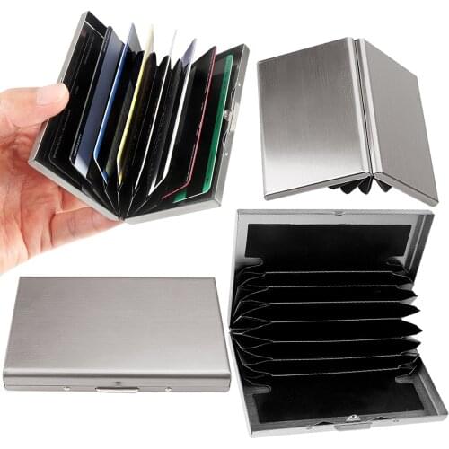 Stainless Steel Card Box Credit ID Card Holders Business Bag Storage Metal Clip Solid Color Business Gift