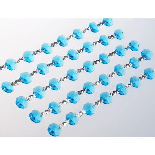 Garland Spectra 3 Feet Sky Blue Prisms Glass Crystal Octagon Beads 14mm Wedding Chandelier Parts Suncatcher Rainbows M02050-6