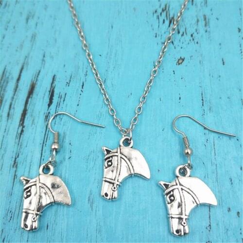 Horse Head Animal Vintage Earring Necklace Sets Jewelry Set Antique,Fashion Women Christmas Birthday Girl Gifts