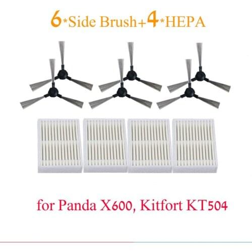 10pcs/lot Robot Vacuum Cleaner Parts HEPA Filters for Panda X600 Kitfort KT504 Robotic Side Brush*6+HEPA Filter*4