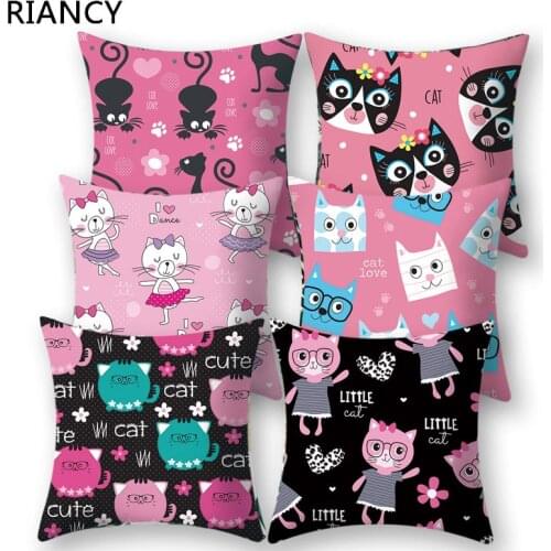 Cartoon Black Cat Pattern Decorative Cushions Pillowcase Polyester Cushion Cover Throw Pillow Sofa Decoration Pillowcover 40953