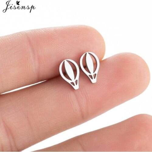 Jisensp Unique Hot Air Balloon Shaped Stud Earrings Fashion Creative Stainless Steel Punk Earring for Woman Party Jewelry Gift