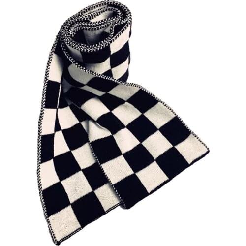 Classic Black White Checkered Plaids Grids Scarf Women Decorated Knitted Fashion Scarves Pashmina Shawl Wraps for Elegant Lady