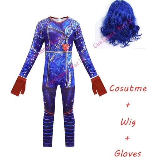 Descendants 3 Cosplay Girls Anilnc Descendants 3 Evie cosplay costume with Wig gloves child Jumpsuits halloween costume for Kids