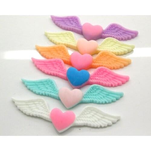 LF 30Pcs Resin Heart Wings Decoration Crafts Flatback Cabochon Embellishments For Scrapbooking Kawaii Cute Diy Accessories