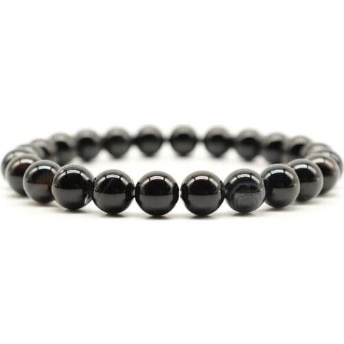 Minimalist Real Natural Black Agates Beads Bracelets For Man Boy 4/6/8/10/12mm Smooth Stone Braslet For Hombre Accessories Gift