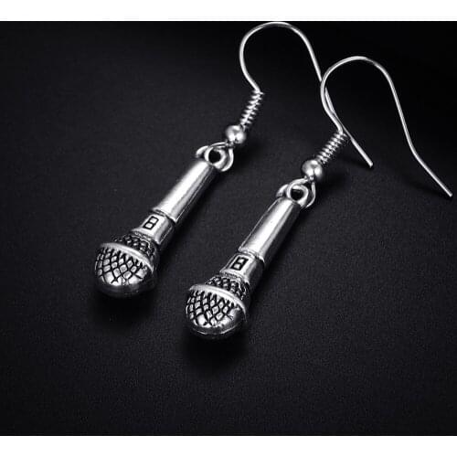 Trendy Vintage Microphone Shape Dangle Antique Silver Plated Earrings for Women Girl Retro Drop Earrings Cute Earring Jewelry