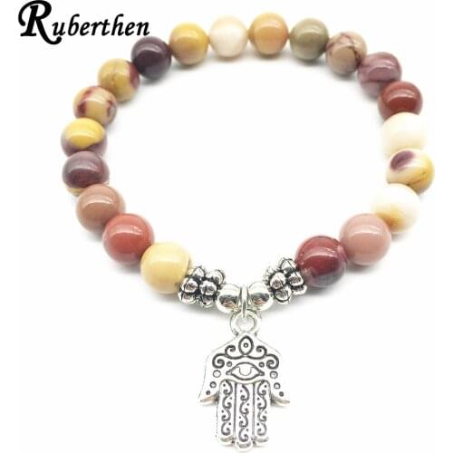 Ruberthen Fashion Design Women`s Yoga Bracelet Mookaite J-asper Fatima Charm Bracelet Natural Stone Bracelet Drop Shipping
