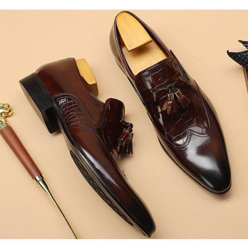 Autumn Men Formal leather shoes business dress suit shoes men brand Bullock genuine leather black slipon wedding mens shoes