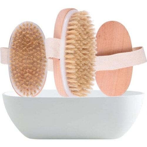 Natural Boar Bristles Dry Body Brush Wooden Oval Shower Bath Brushes Exfoliating Massage Cellulite Treatment Blood Circulation
