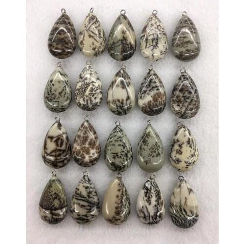 Wholesale 10pcs/Pack Dendritic Stone Jades Bead Pendant,Pear Shape Gem Stone Jewelry Necklace DIY 32mm