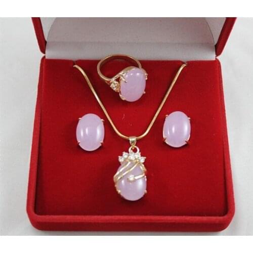 Wholesale jewelry set 18KGP13*16mm purple Natural Stone,ring, pendant stud earring set