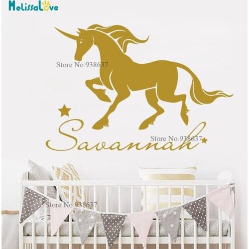 Unicorn Star Personalized Sticker Baby Room Removable Vinyl Wall Decal Custom Name Nursery Waterproof BA050