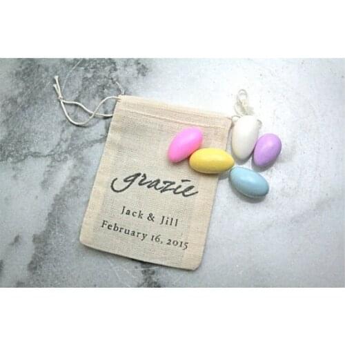 Personalized names Italian Bachelorette Grazie wedding bridesmaid jewelry gift bags sugared Jordan almond favorsCandy pouches