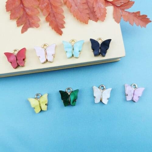 20Pcs/Lot Romantic Metal Resin Pink Butterfly Shape Charms For DIY Making Earrings Necklace Bracelet Jewelry Accessories