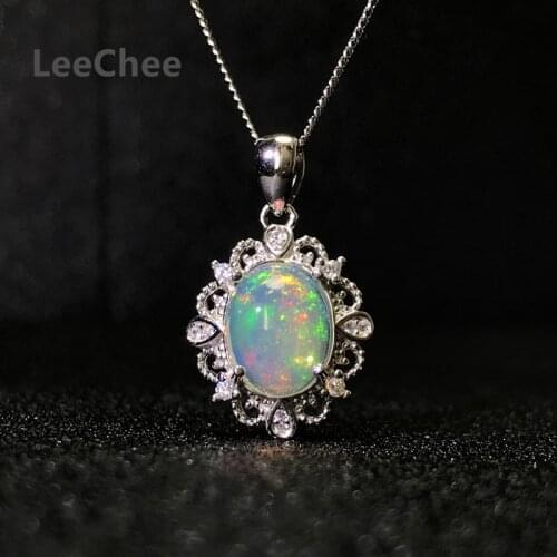 Opal Pendants for Women Anniversary Gift 8*10MM Natural Colorful Gemstones Necklaces Real 925 Sterling Silver Fine Jewelry