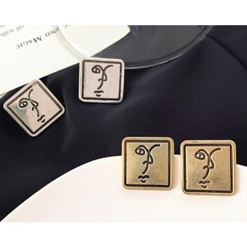 Vintage Gold Silver Color Abstract Figures Ear Studs Metal Alloy Fashion Women Clip Earrings Geometric Square Korean Eardrop New