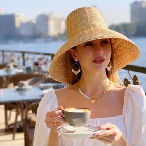 Summer Lamp Shape Sun Hat For Women Big Wide Brim Beach Straw Hat Top Ladies Straw Hats UV Protection Derby Travel Women Cap New