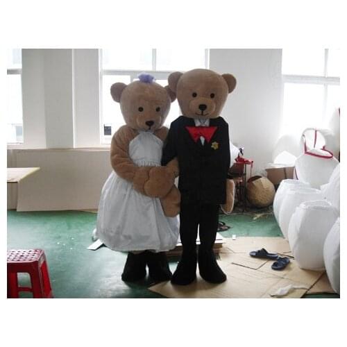 Wedding Teddy bear mascot costume lovely couple Adult Size Christmas carvinal party performance openning gift