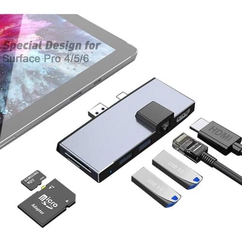 USB C HUB Type C HUB For Microsoft Surface Pro 4 /Pro 5 /Pro 6 Adapter Dock With USB 3.1 To HDMI 4K 1000Mb RJ45 PD USB Splitter