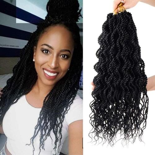 Natifah Hair Extensions Synthetic Senegalese Wavy Twists Crochet Prelooped Twist Wave Crochet Black Women Curly Braiding Hair