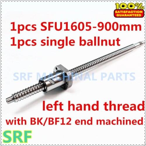 High quality 1pcs 16mm left hander Rotation ballscrew SFU1605 L=900mm+1pcs SFU1605 Ball nut with BK/BF12 end machined