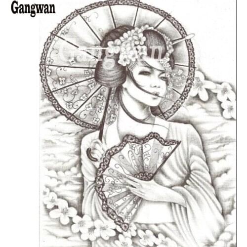 Japanese woman Diamond mosaic Full Square round drill Diamond painting rhinestone Embroidery Cross Stitch black white Picture