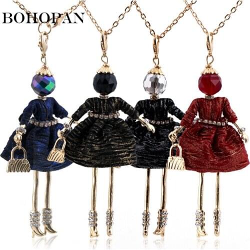 Women doll cute black long necklaces & pendant hot dress baby girls maxi necklace brand fashion statement jewelry Christmas