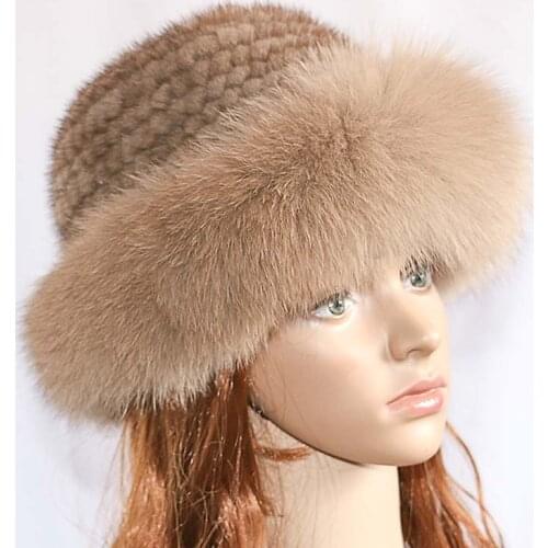 Real mink fur woman hat Fox fur beanie caps Winter woman hats Fashion mink fur knit hat