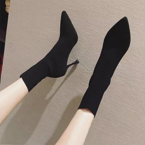 Womens Boots Autumn 2020 Net Red Pointed Stiletto Elastic Short Boots Thin Boots High-heel Martin Boots Wild Socks Boots Women