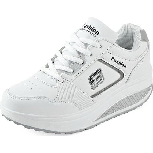 Womens Sneakers Platform Toning Wedge Shoes Woman Light Weight Sliming Sports Shoes Leather Softswing Sneakers #B2481