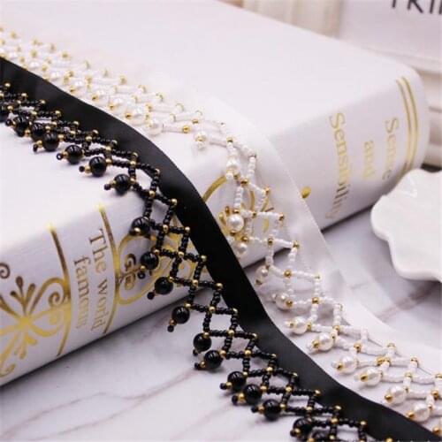 1 Yards Lace Webbing Trim Tassel Beads Pendant Fringe Ethnic Beaded Lace Ribbon Embroidery Handmade Sewing Clothes Accessories