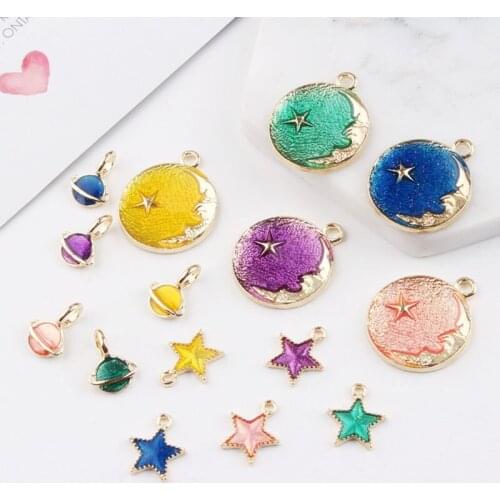 10pcs Diy Handmade Accessories Star Satellite Pearlescent Oil Earring Necklace Pendant Earrings For Women Ear Pendant