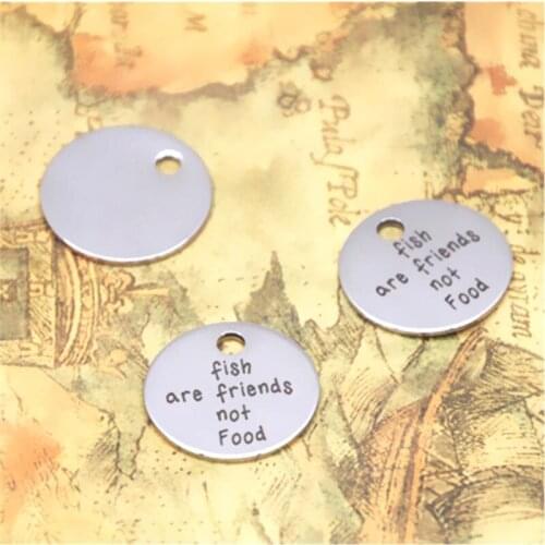 10pcs/lot Fish are friends not food charm silver tone message charm pendant 20mm