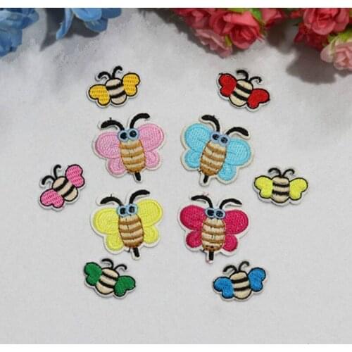 100pcs/lot Bee Embroidery Patch Cartoon Small Animal Insect Appliques for Kids Clothing Decoration Anime Heat Transfer Stickers