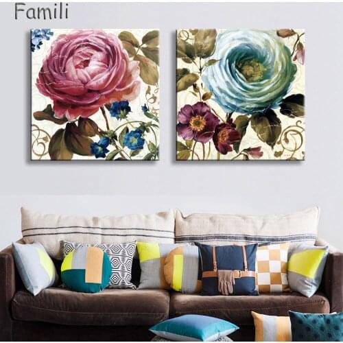 2 Pieces Retro Flowers chrysanthemum Decoration Wall Art Pictures Canvas Paintings For Living Room Home Decor Unframed