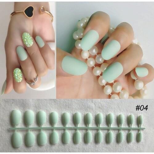 24 pcs fake nails matte short customized Rhinestone pattern green press on nails tip complete set acrylic false nails